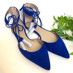 Ann Taylor Blue Pointed Toe Lace Up Flats